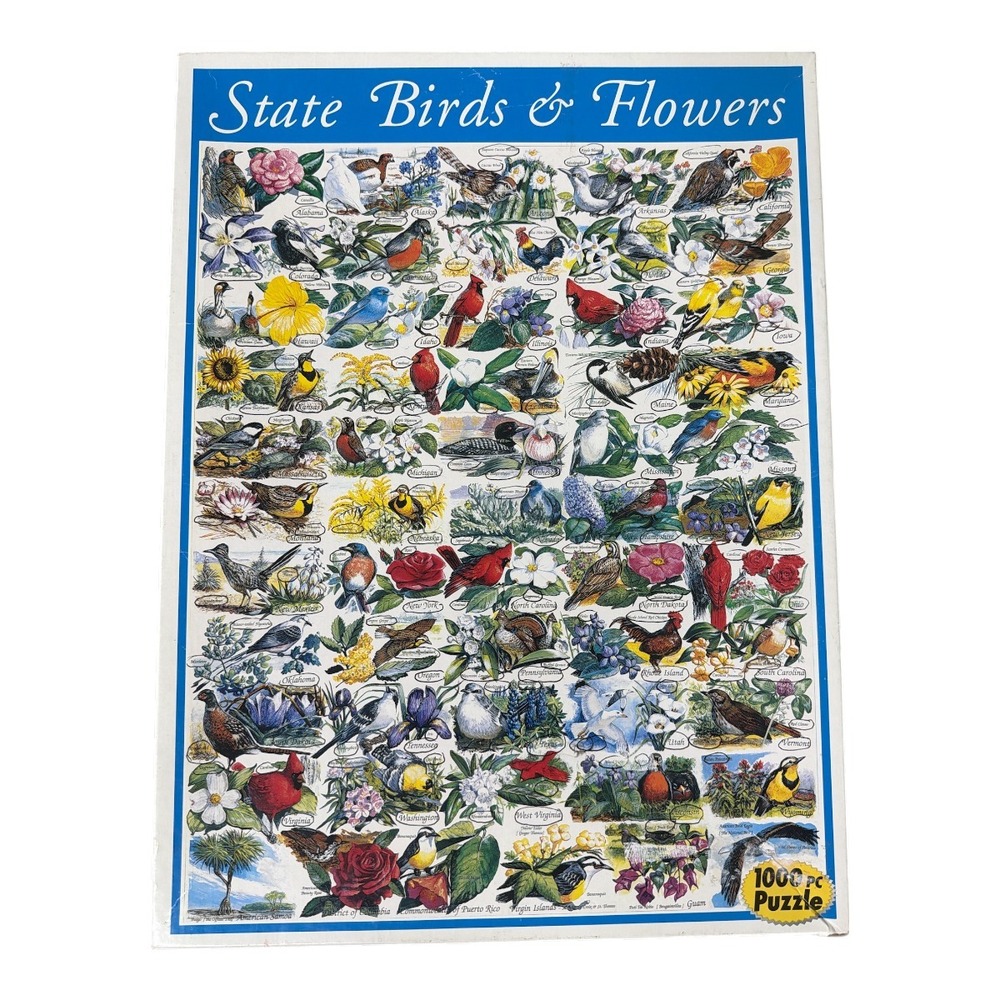 White Mountain Puzzle State Birds & Flowers 1000pc 1998